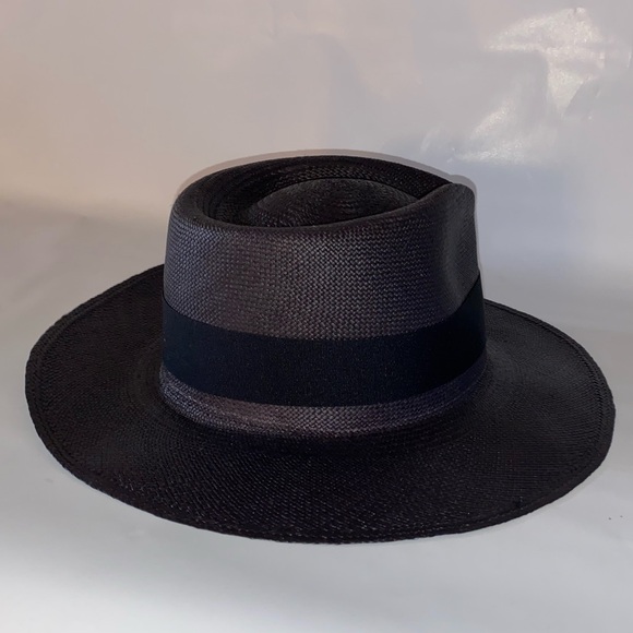 MODERN MONARCHIE Black Straw Fedora Short Brim - Picture 6 of 13